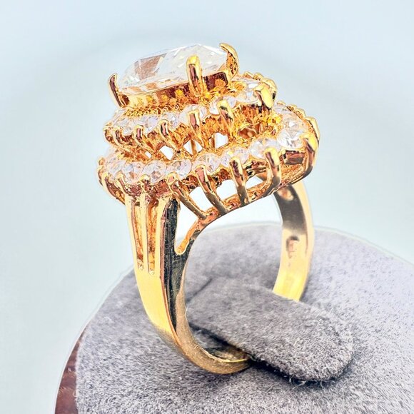 VTG 14k Gold Filled Cubic Zirconia Three Tier Cocktail Ring Size 7.75 - Picture 5 of 11